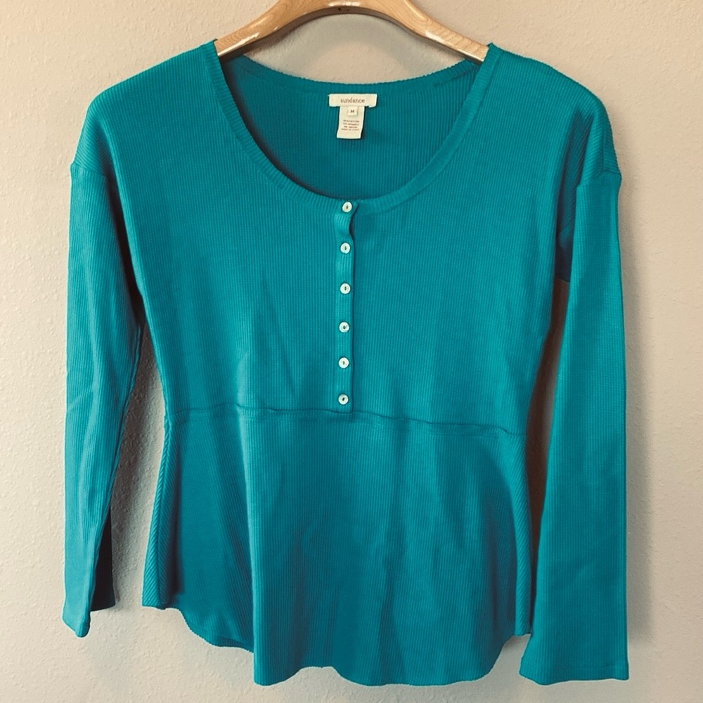 Sundance waffle knit top Teal color Size M